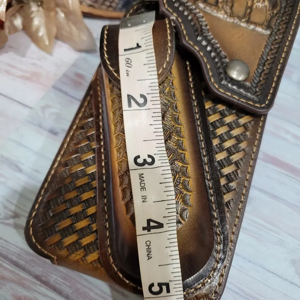 Praying Cowboy Leather Phone Holstor With Knife Sheath With Belt Clip LARGE 7x4